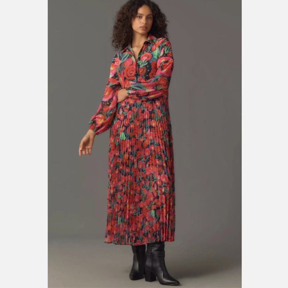 Brand New Farm Rio x Anthropologie Pleated Drop-Waist Maxi Dress